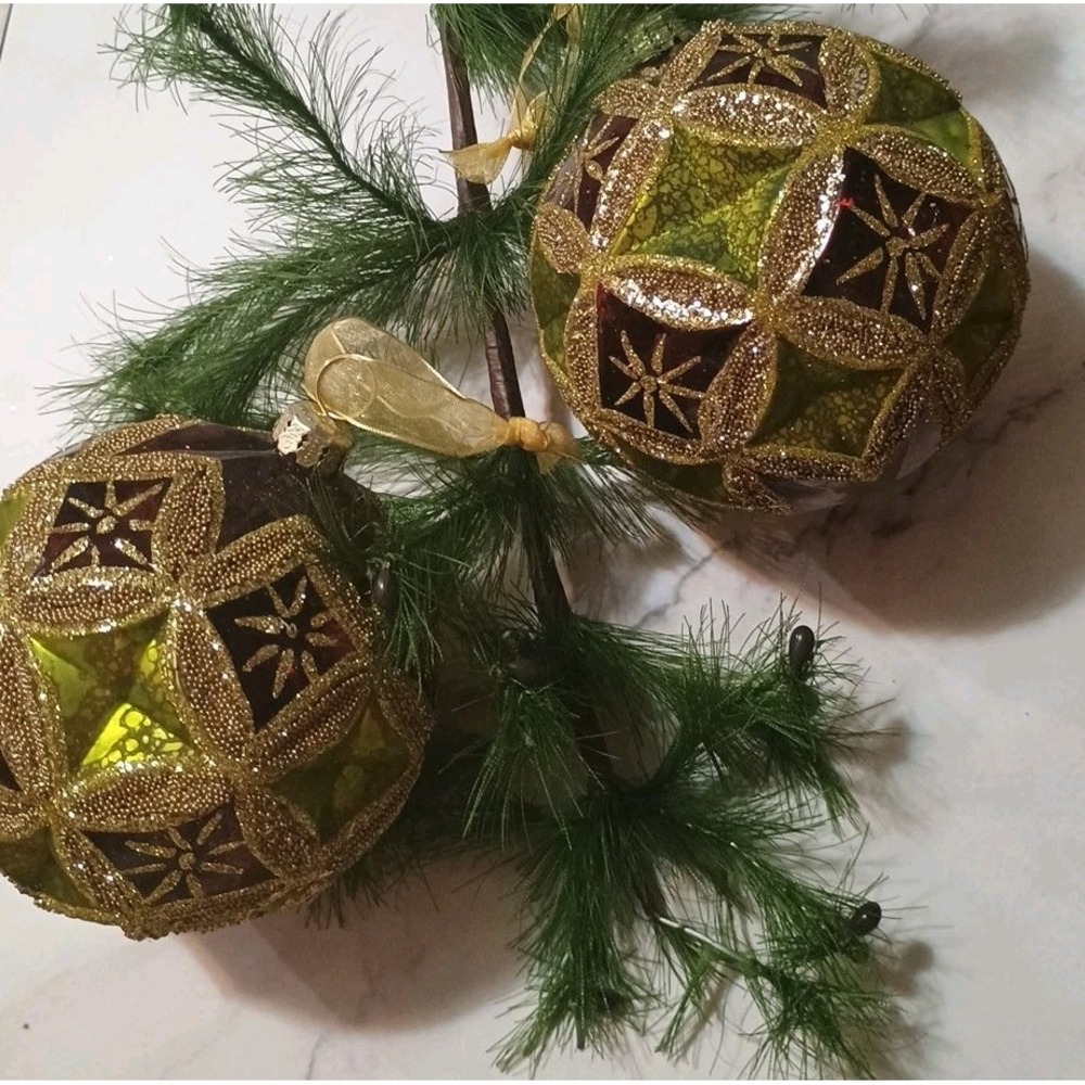 Pair Of Frontgate Christmas Ornaments*Heavy Bead & Glitter‎ Embellished